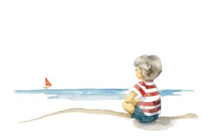 boy watching sailboat from shore